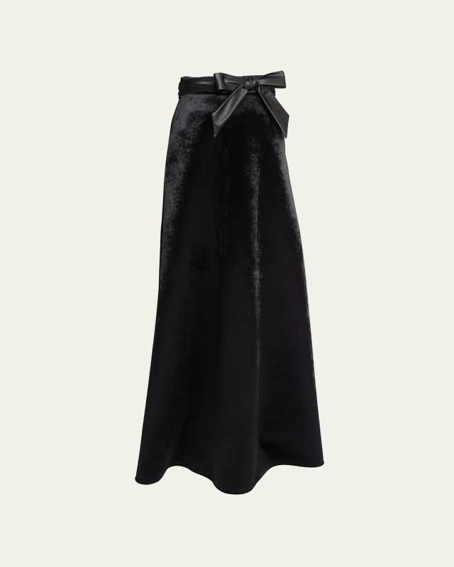 Velvet Maxi Skirt with Bow Detail